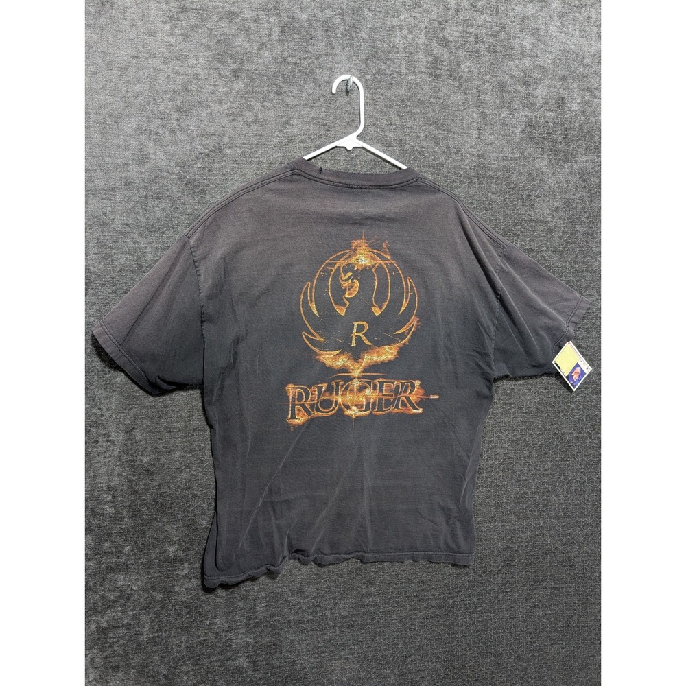 Ruger Graphic T-Shirt Mens XXL Faded Black Fire Phoenix Logo Short Sleeve Cotton